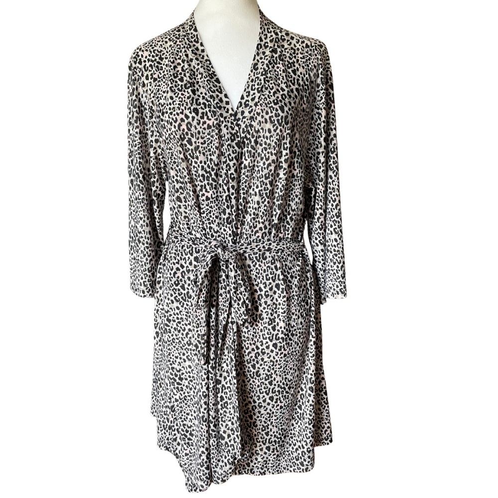 René Rofé Leopard Print Robe L Belted Lounge Soft Jersey Knit 3/4 Sleeve 34” - Picture 4 of 9